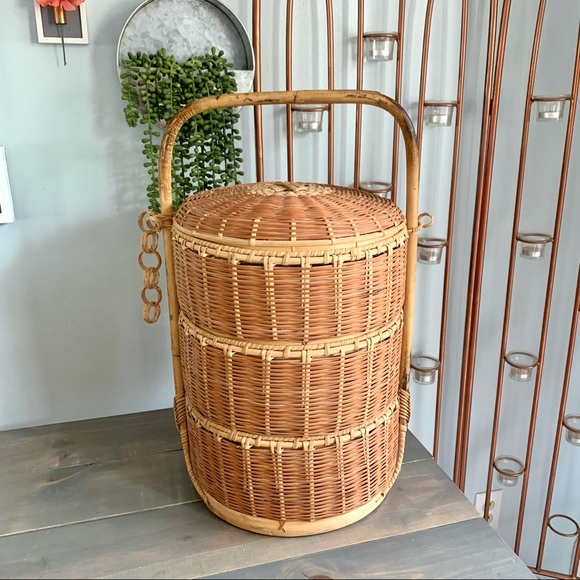 Vintage Japanese Wedding Basket Three Compartments